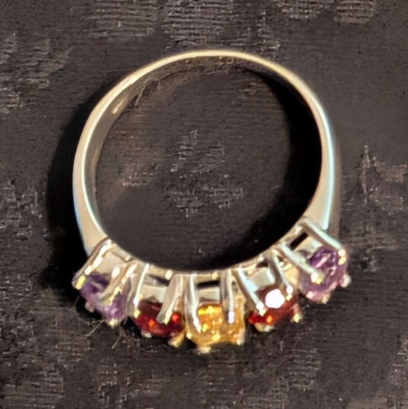 Genuine Amethyst Garnet Citrine Multi Gemstone Sterling Silver Ring Size 7 - Picture 4 of 6